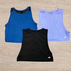 Lot of 3 Marika Active Tank Tops Black Purple Blue Athleisure Women’s Size S/M